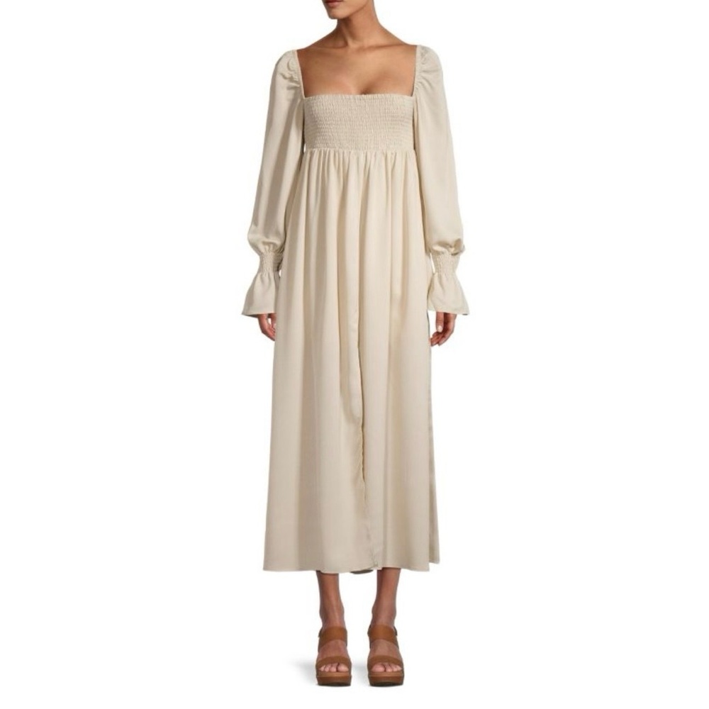 We Wore What Smocked Peasant Dress Size XS Elegant Cream Long Sleeve Flowy